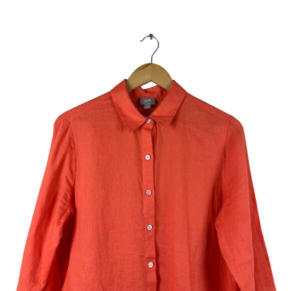 J. Jill Orange Linen Button Tunic Top Size Small Long Sleeves Simple Minimalist - Picture 2 of 12